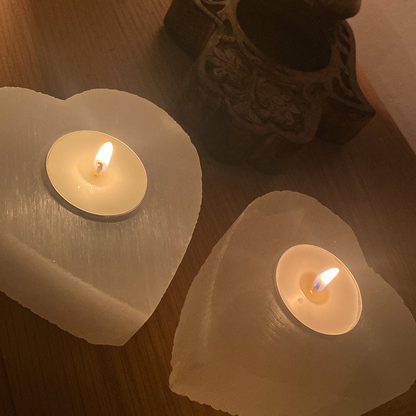 Large Selenite Heart Tealight Holder