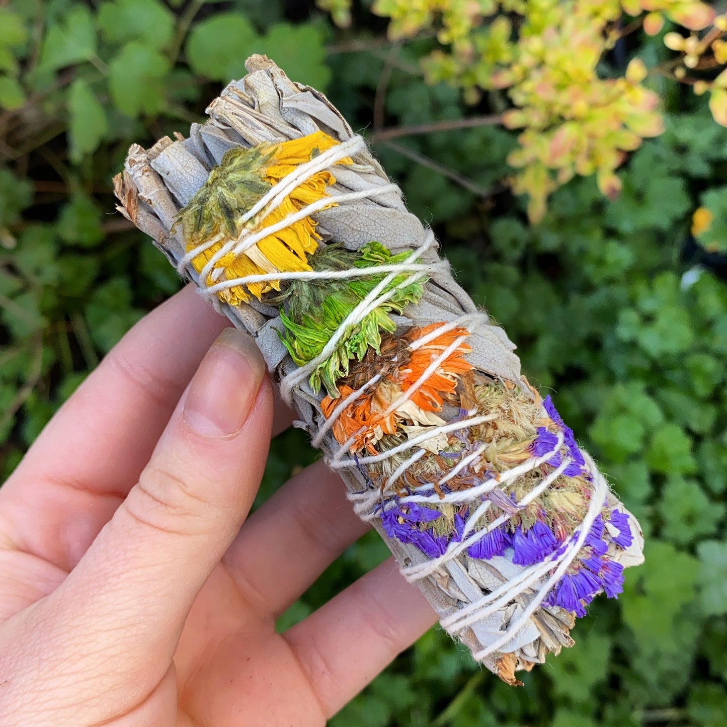 white sage flower smudge stick