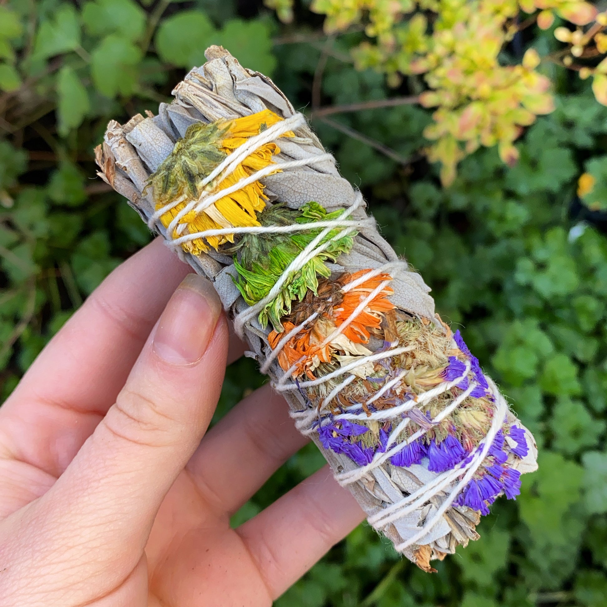 white sage flower smudge stick