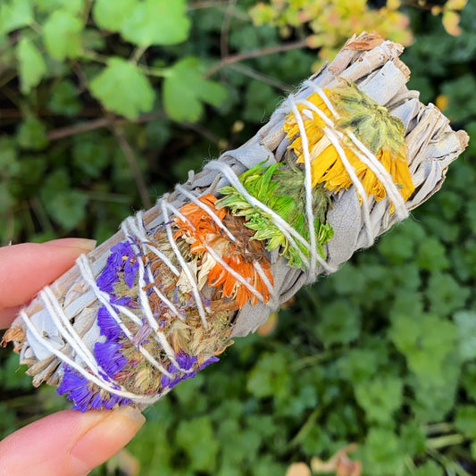 white sage flower smudge stick