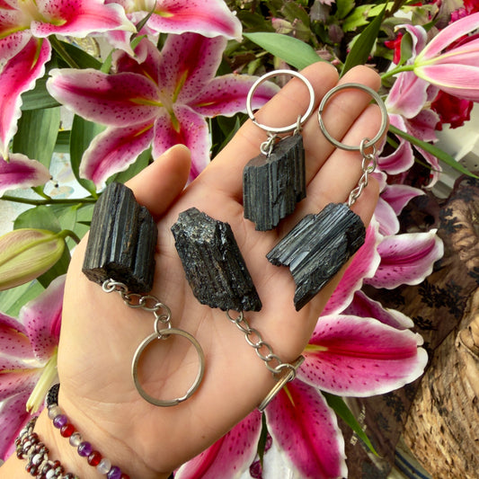 Black Tourmaline Crystal Keyring