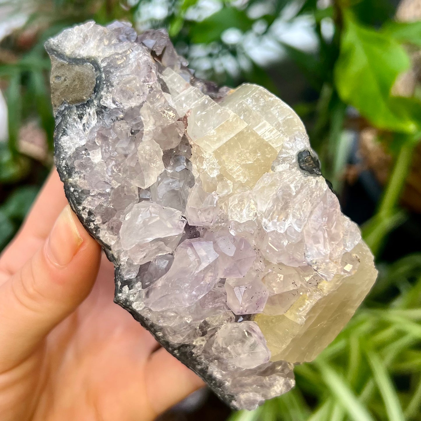 Amethyst Cluster with Large Calcite Matrix 338g