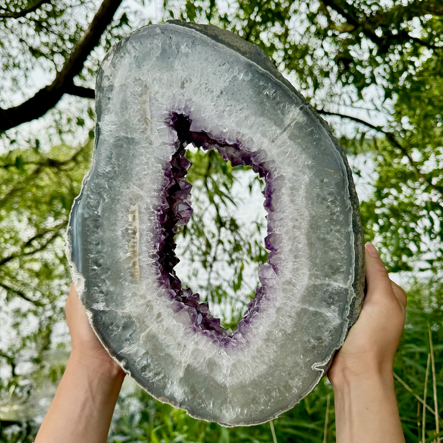 AAA+ Grade Large Polished Amethyst Slice on Steel Stand