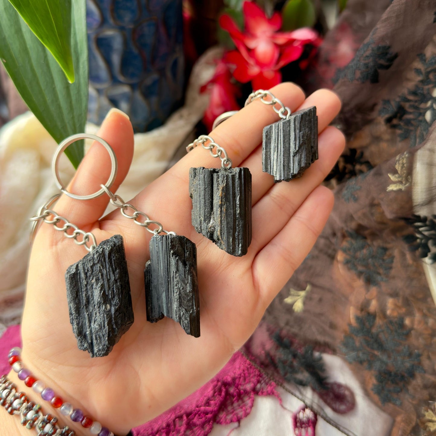 Black Tourmaline Crystal Keyring