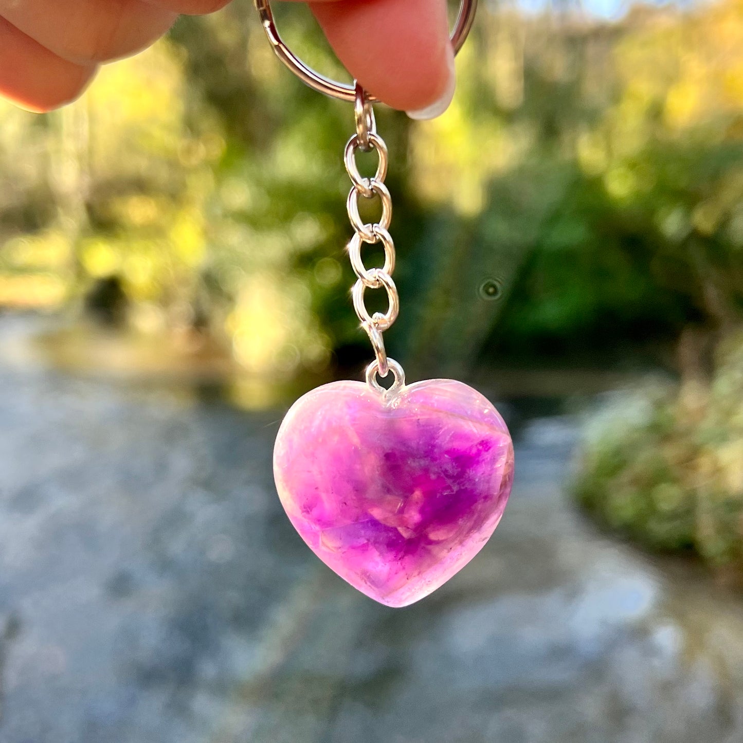 Natural Crystal Heart Keyring