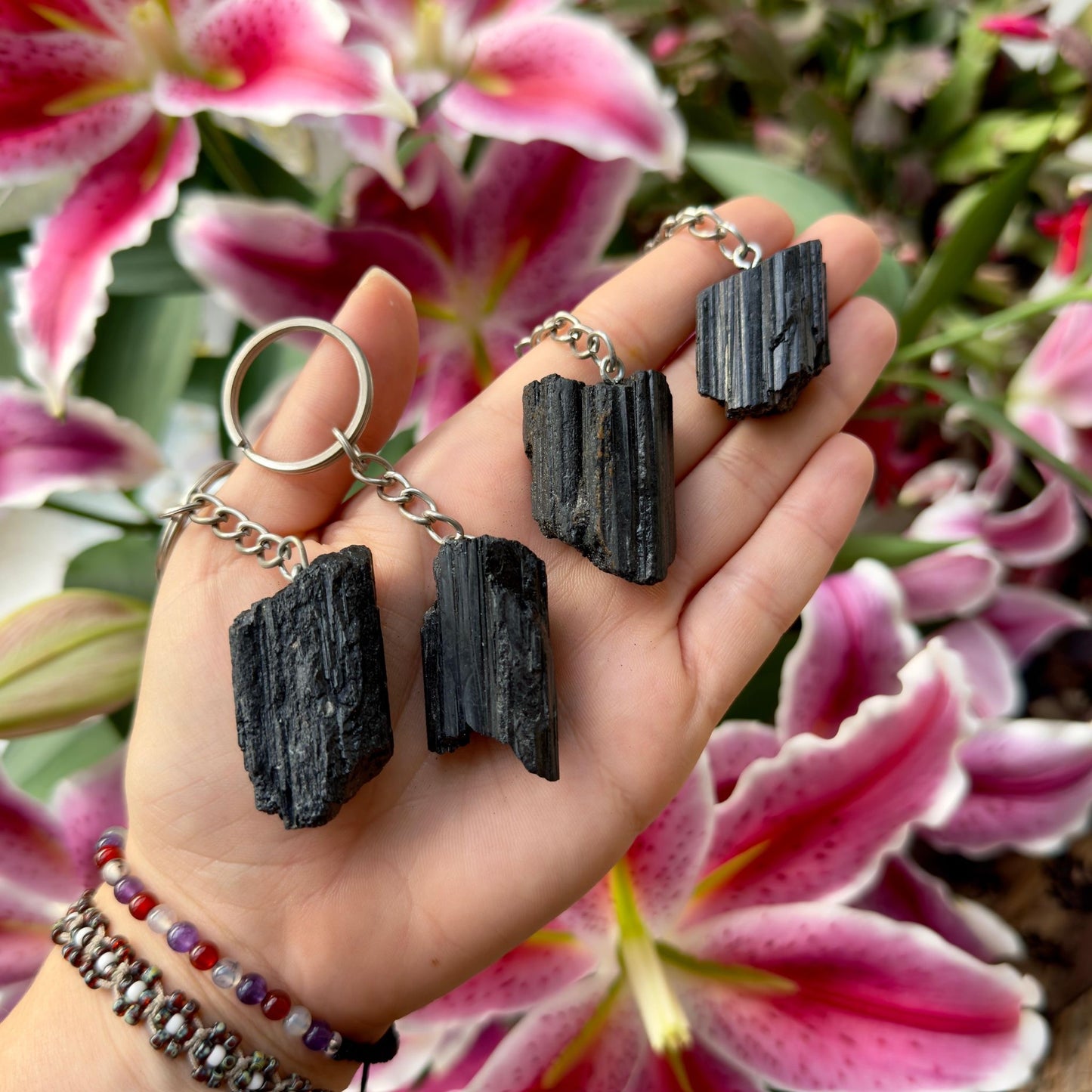 Black Tourmaline Crystal Keyring