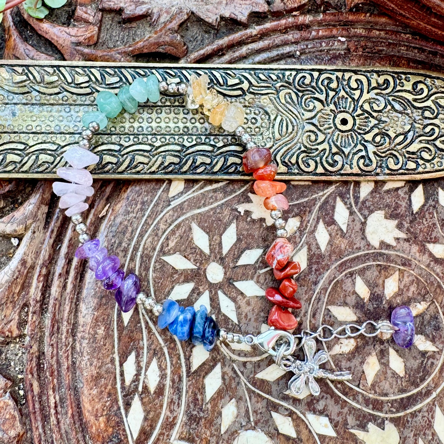 7 Chakra Bracelet with Dragonfly Charm