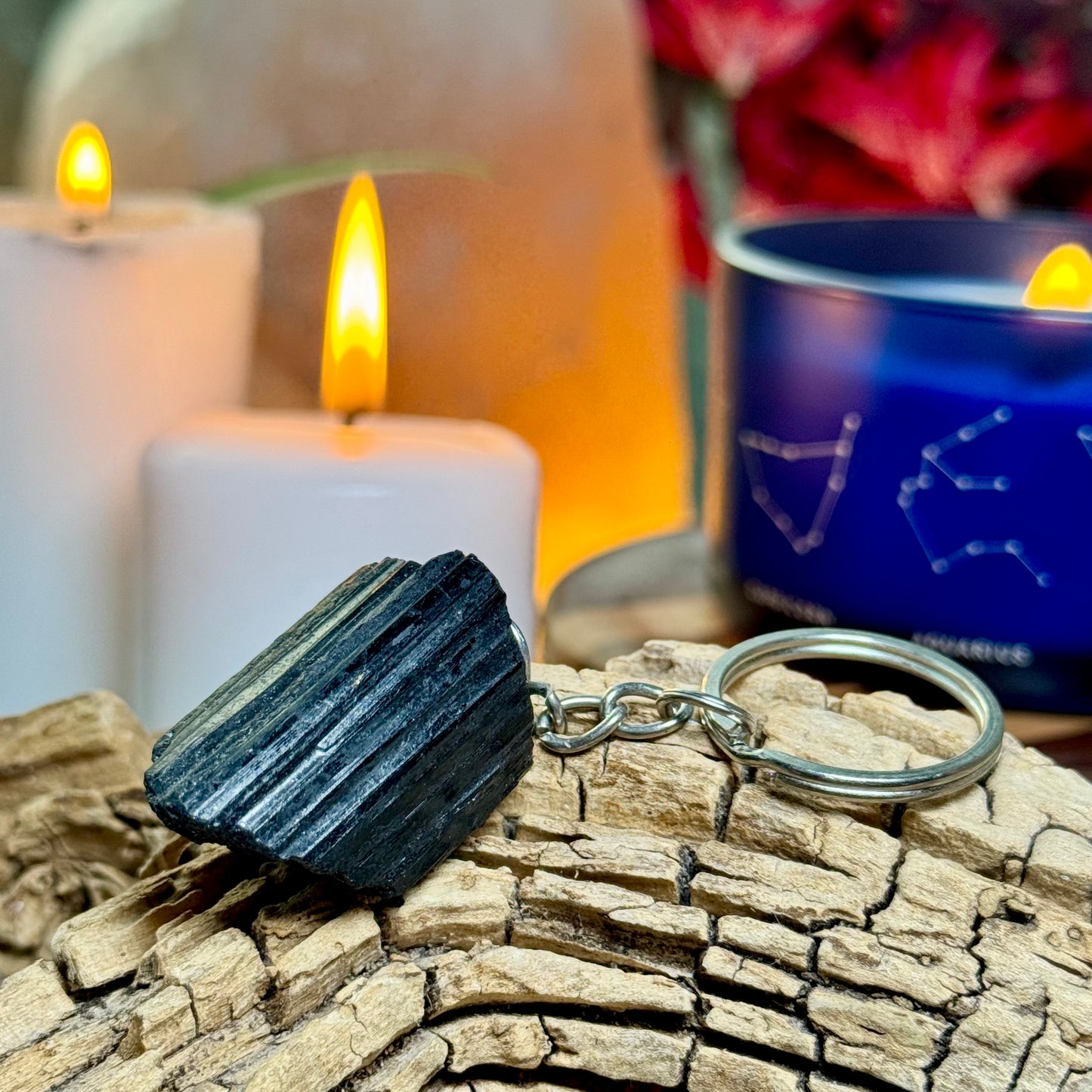 Black Tourmaline Crystal Keyring