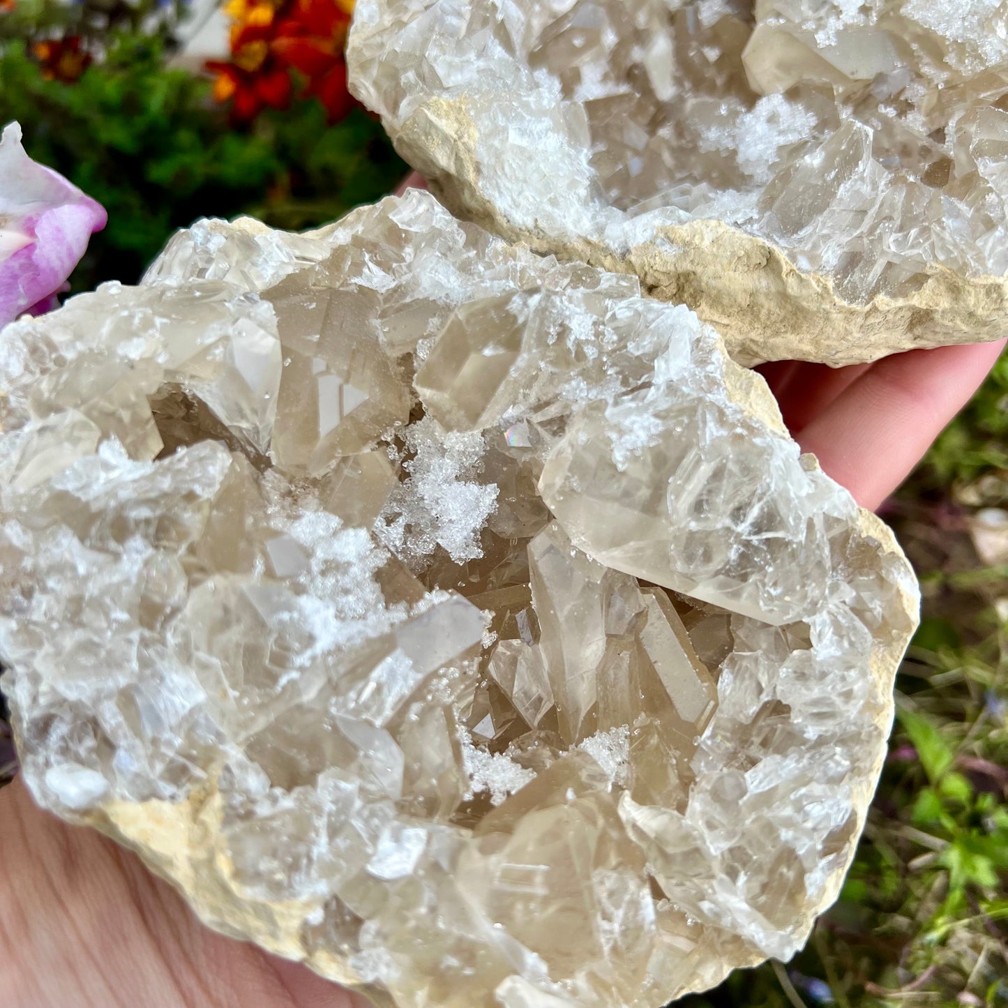 High Grade Quartz Geode Pair 999g