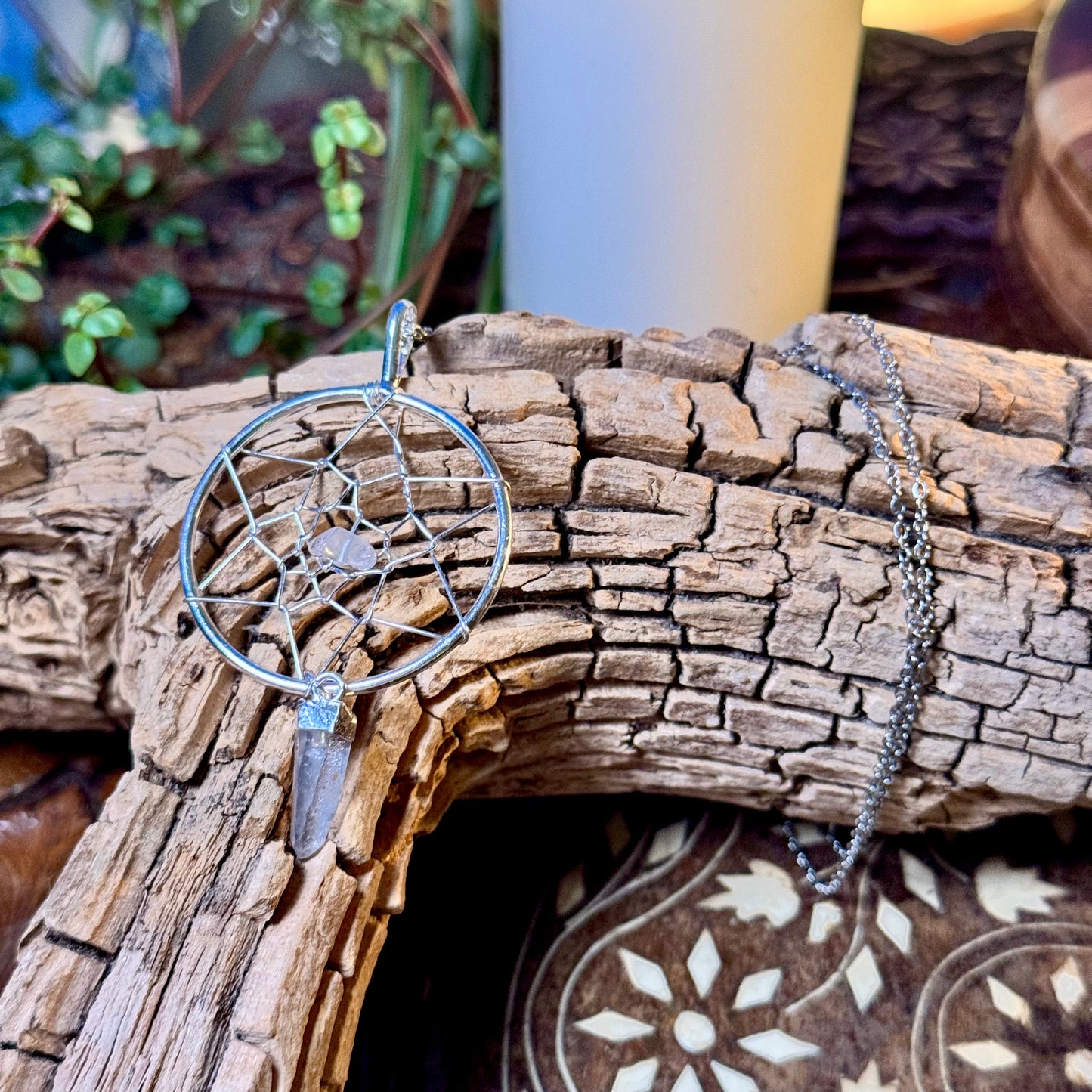 Dream Catcher Clear Quartz Necklace