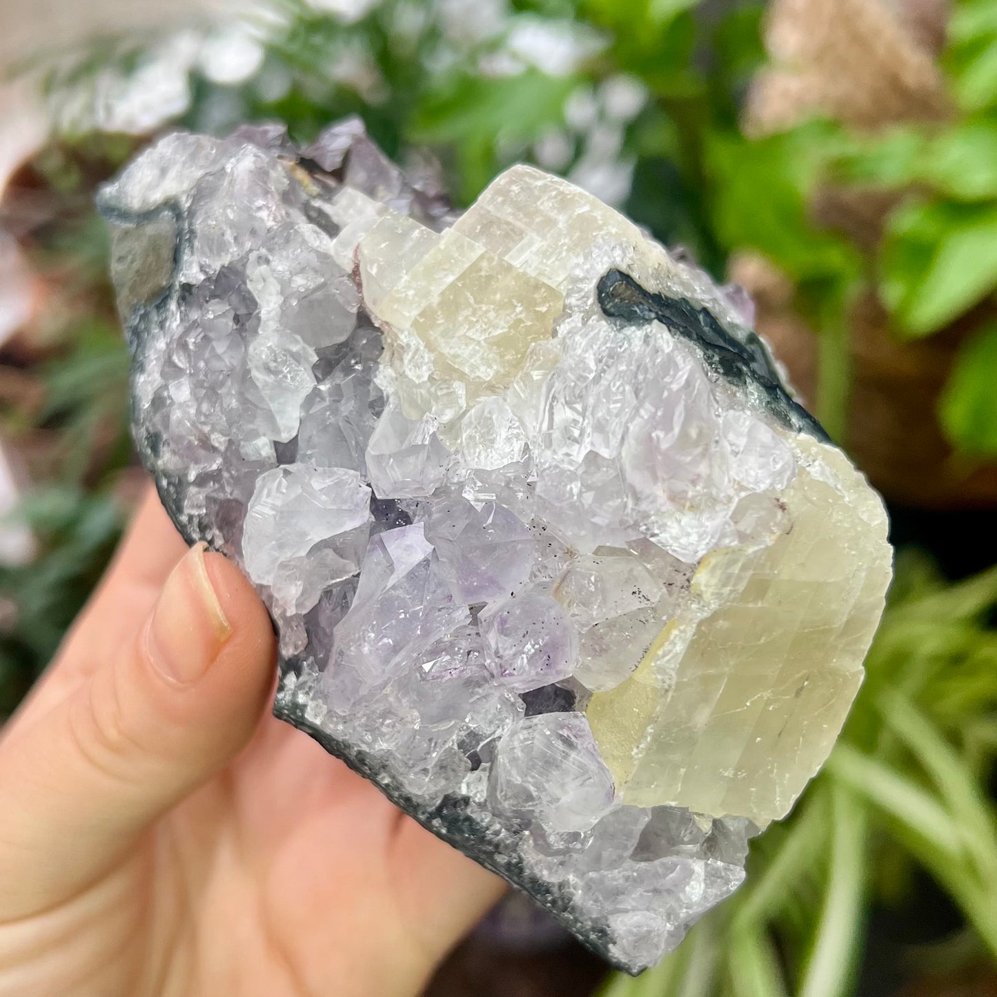 Amethyst Cluster with Large Calcite Matrix 338g