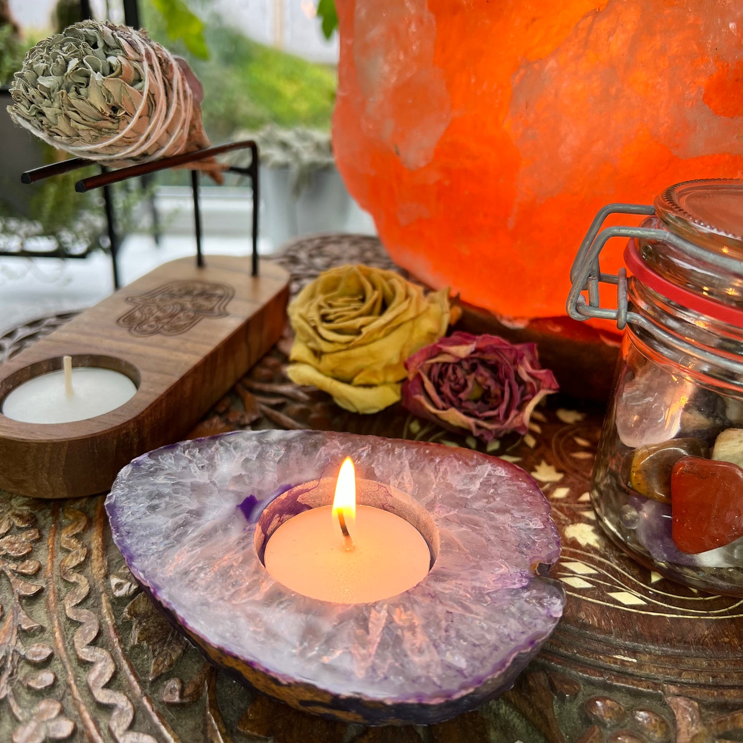 Purple Agate Slice Candle Holder