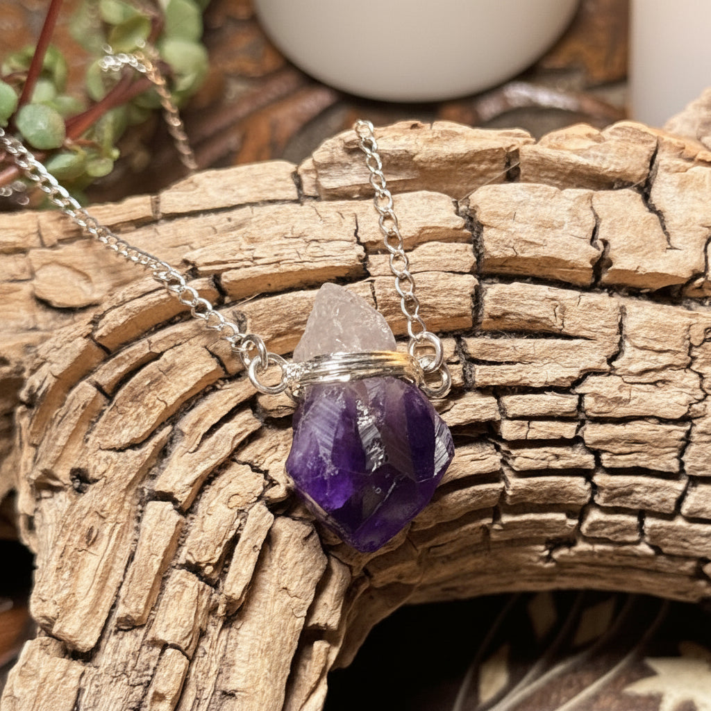 Amethyst Wire Wrapped Point Necklace