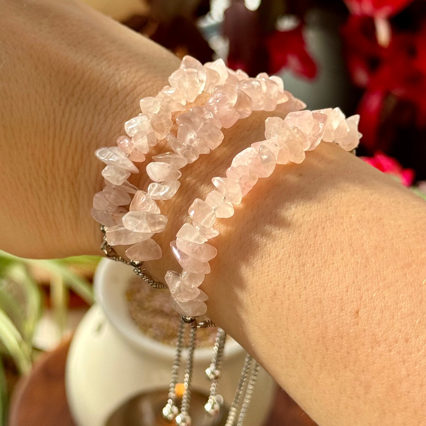 Rose Quartz Silver Band Bracelet