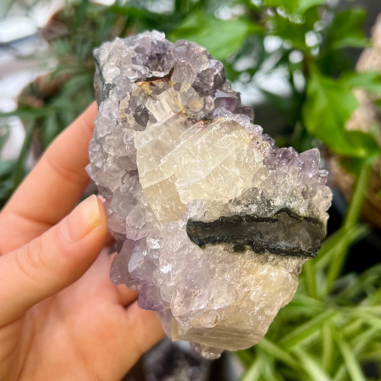 Amethyst Cluster with Large Calcite Matrix 338g