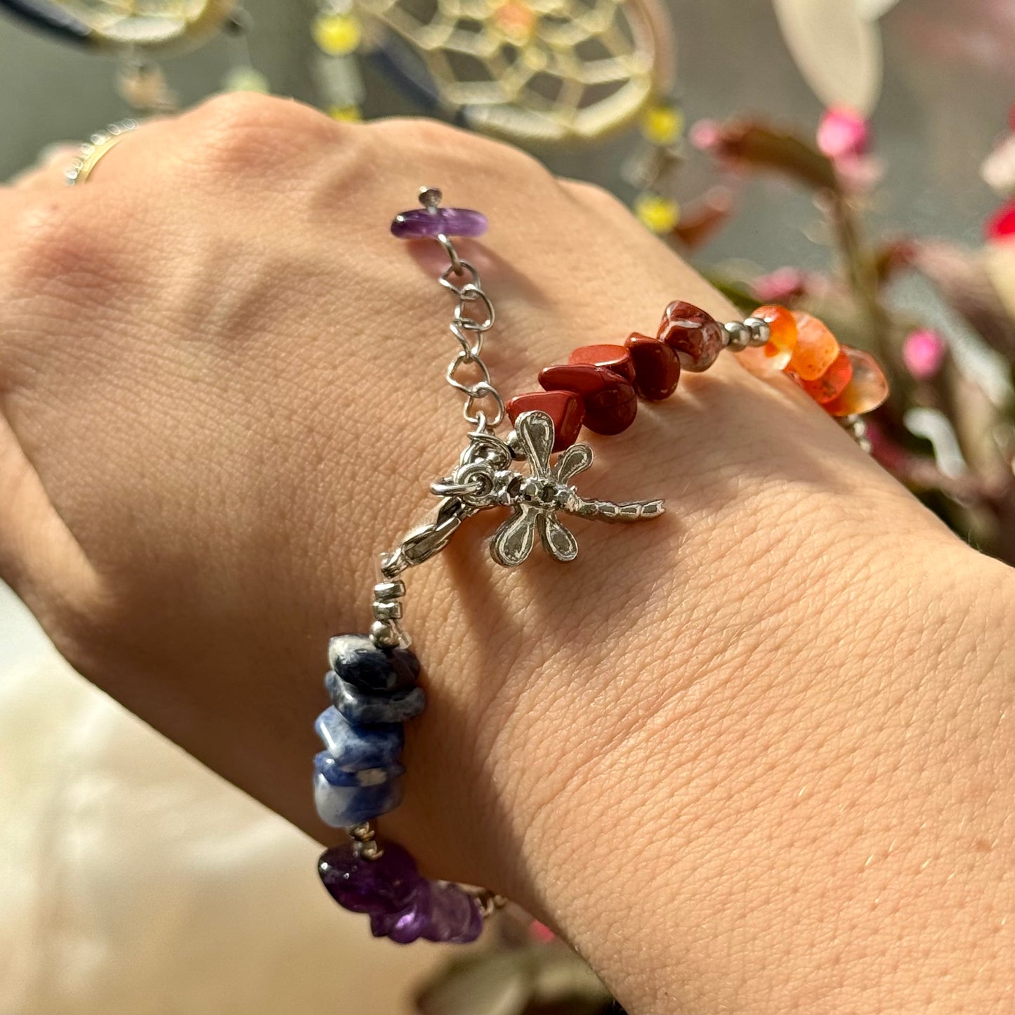 7 Chakra Bracelet with Dragonfly Charm