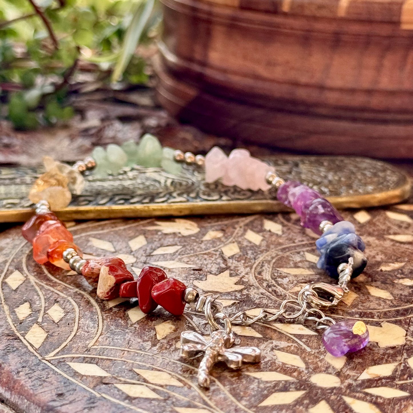 7 Chakra Bracelet with Dragonfly Charm