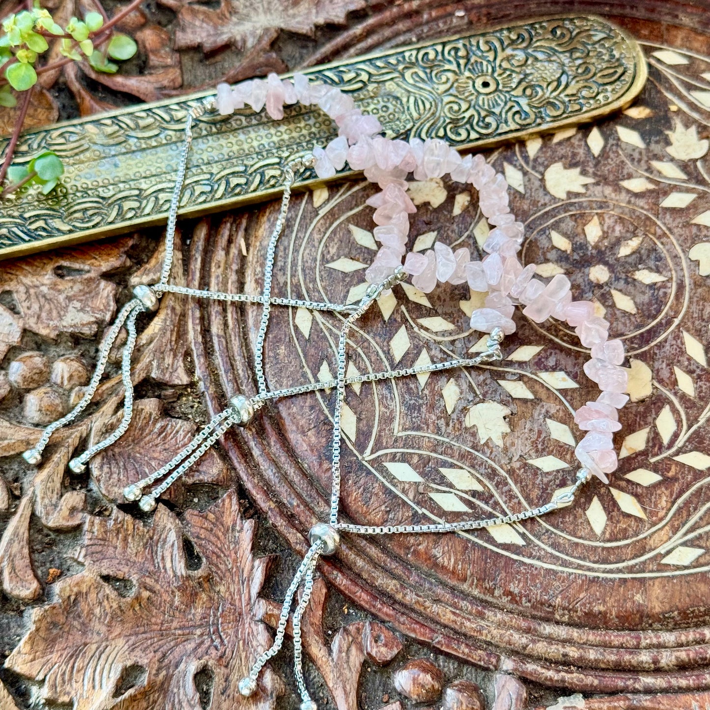 Rose Quartz Silver Band Bracelet