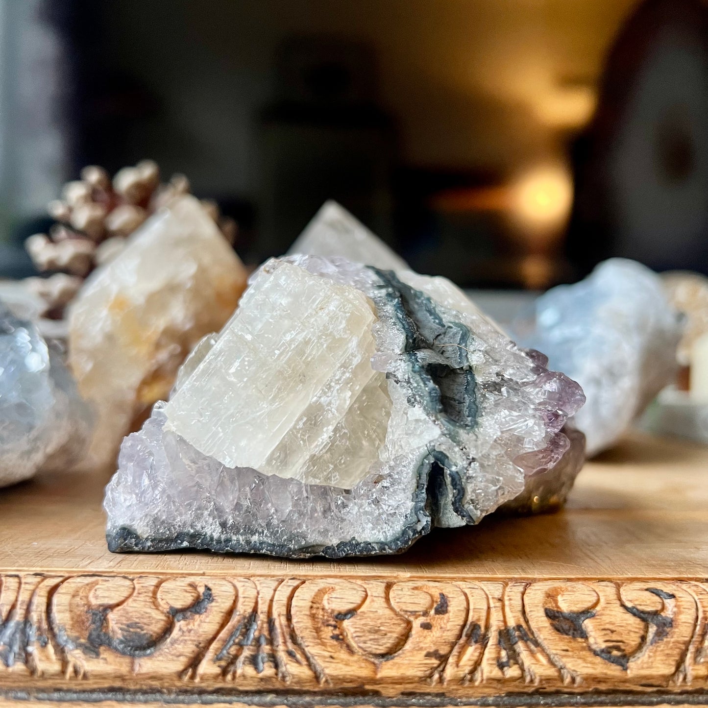 Amethyst Cluster with Large Calcite Matrix 338g