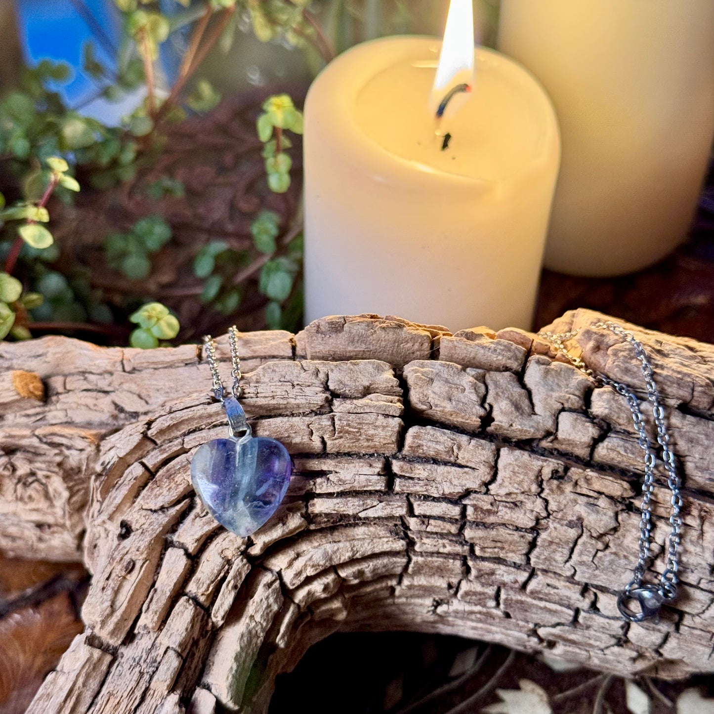 Rainbow Fluorite Crystal Heart Necklace