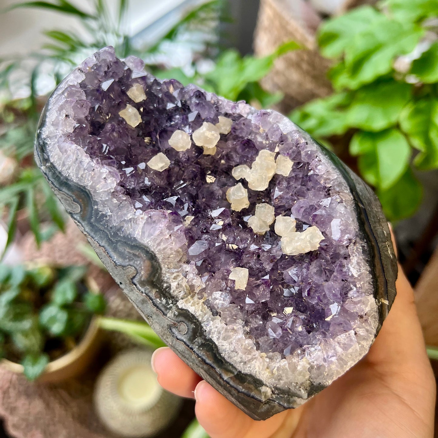 Uruguayan Amethyst Cluster with Calcite Cubes 660g