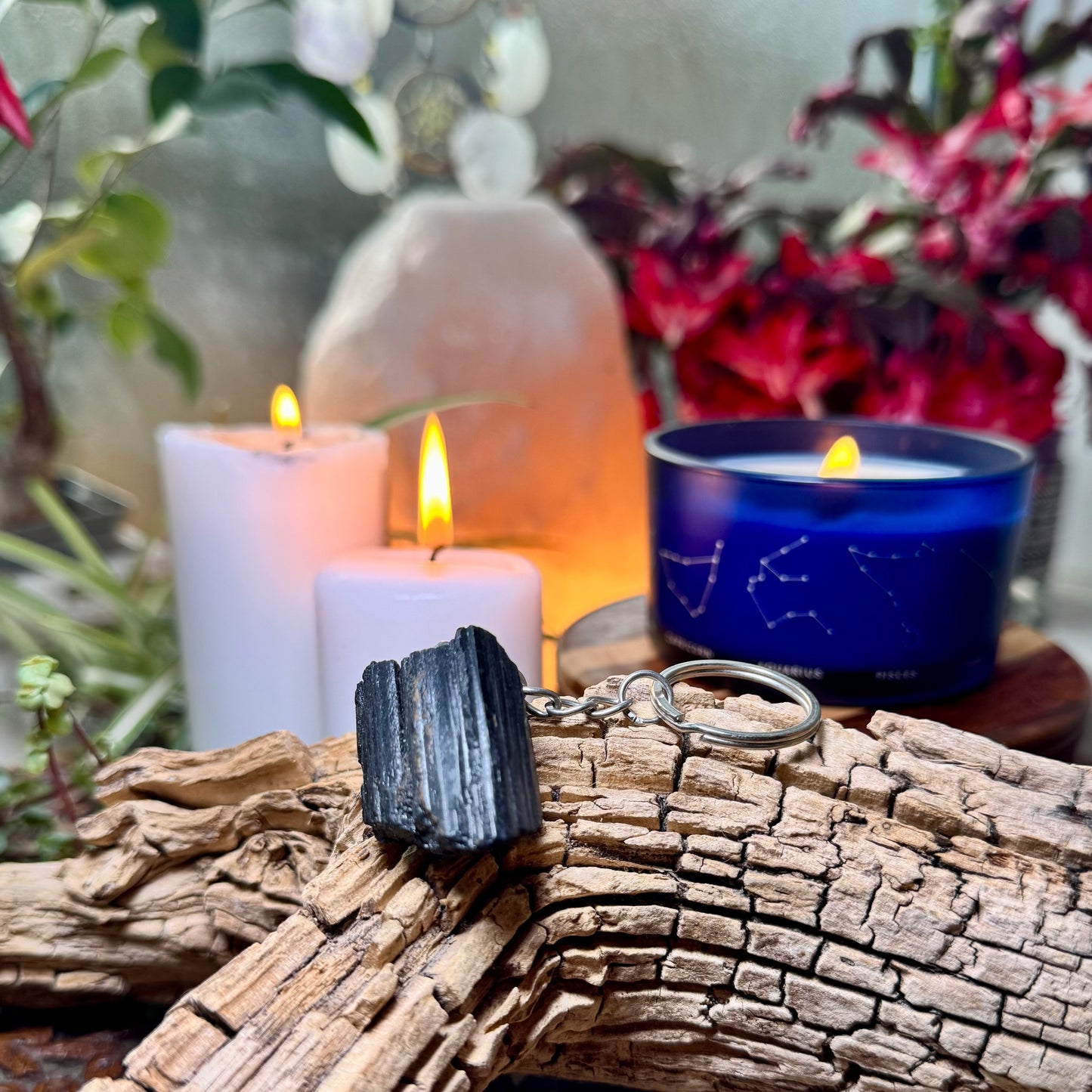 Black Tourmaline Crystal Keyring