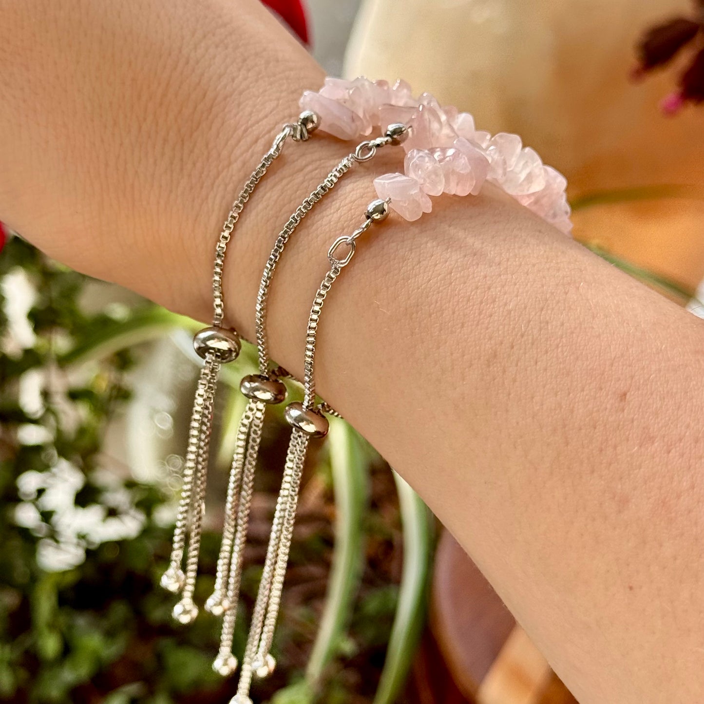 Rose Quartz Silver Band Bracelet