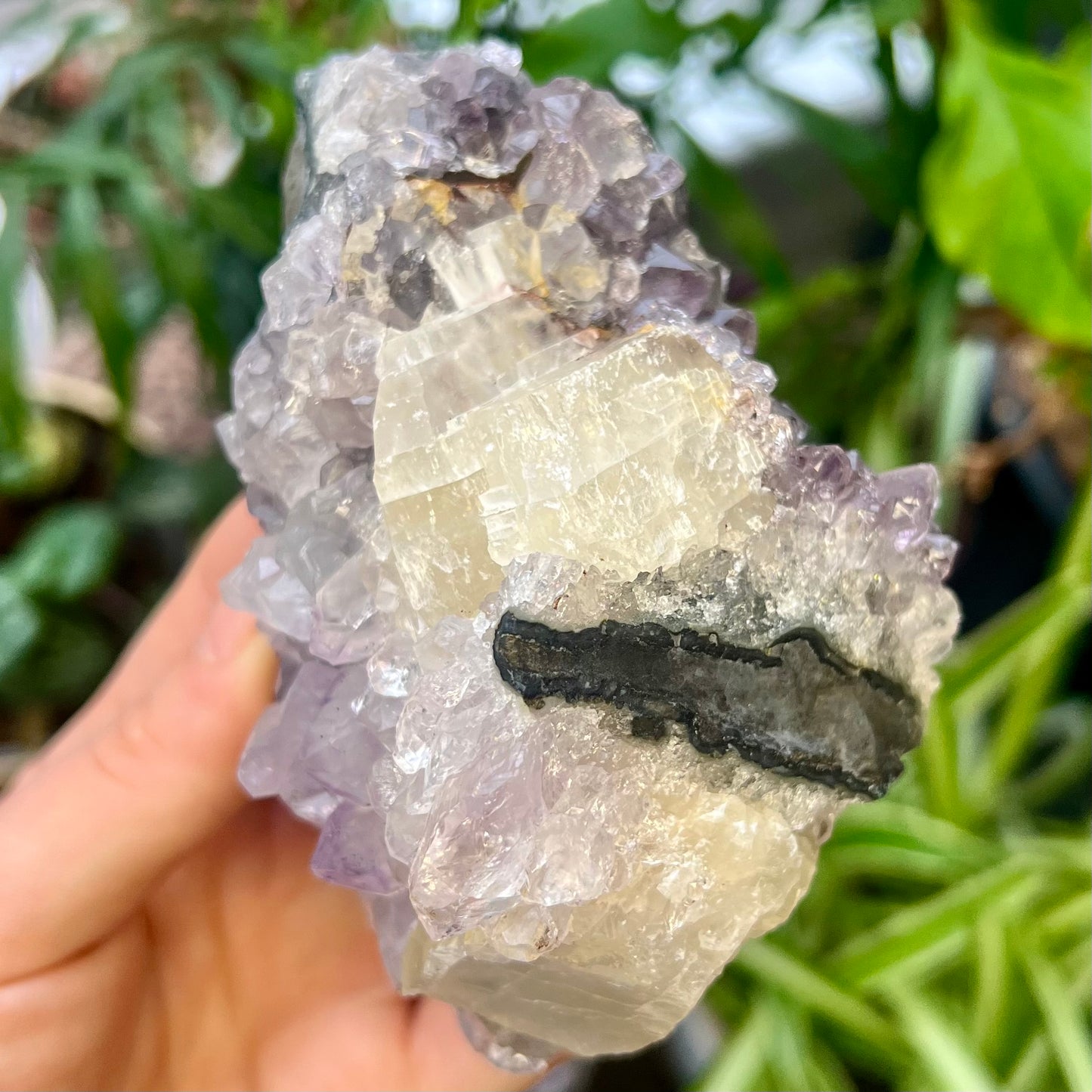 Amethyst Cluster with Large Calcite Matrix 338g