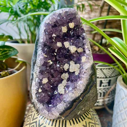 Uruguayan Amethyst Cluster with Calcite Cubes 660g