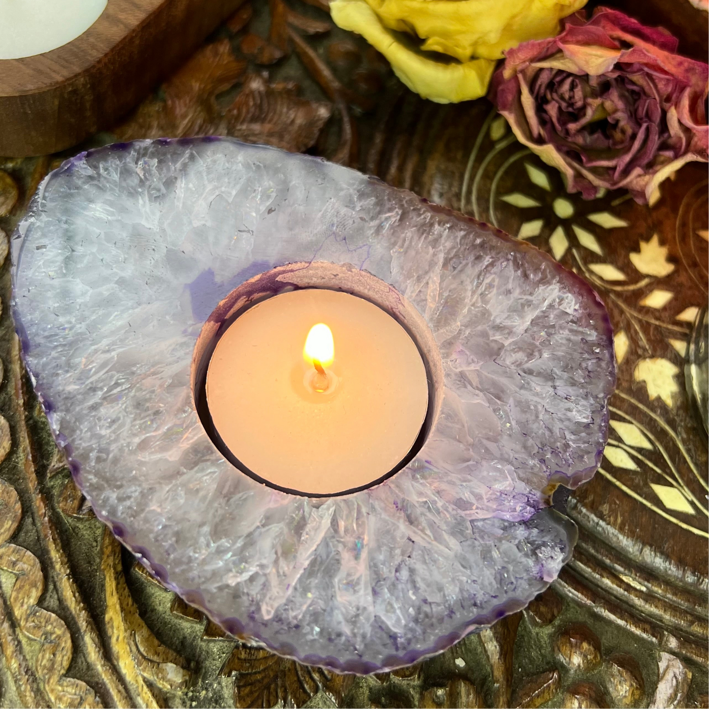 Purple Agate Slice Candle Holder