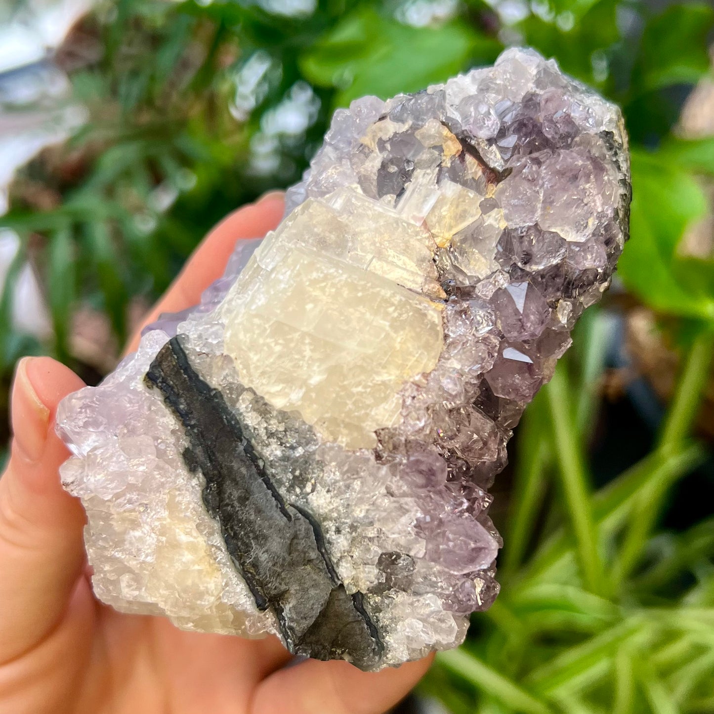 Amethyst Cluster with Large Calcite Matrix 338g