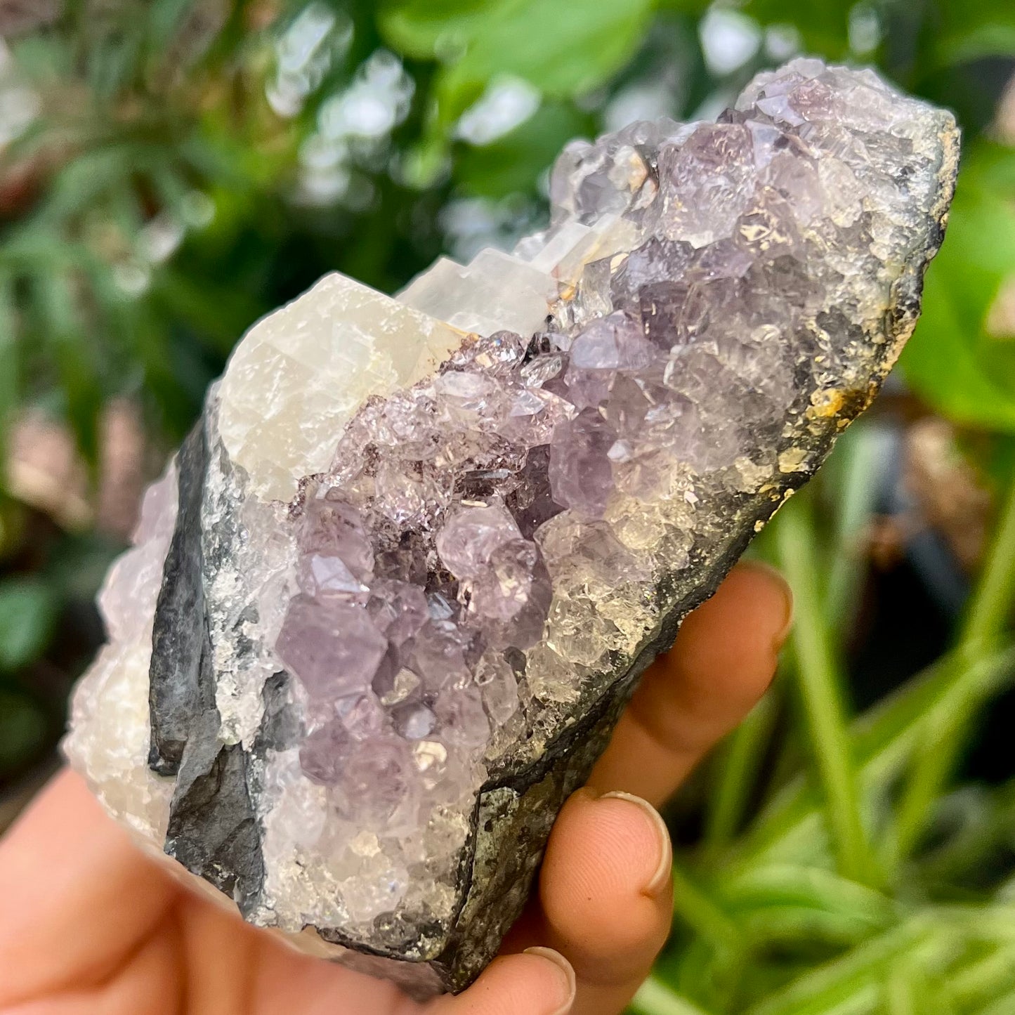 Amethyst Cluster with Large Calcite Matrix 338g