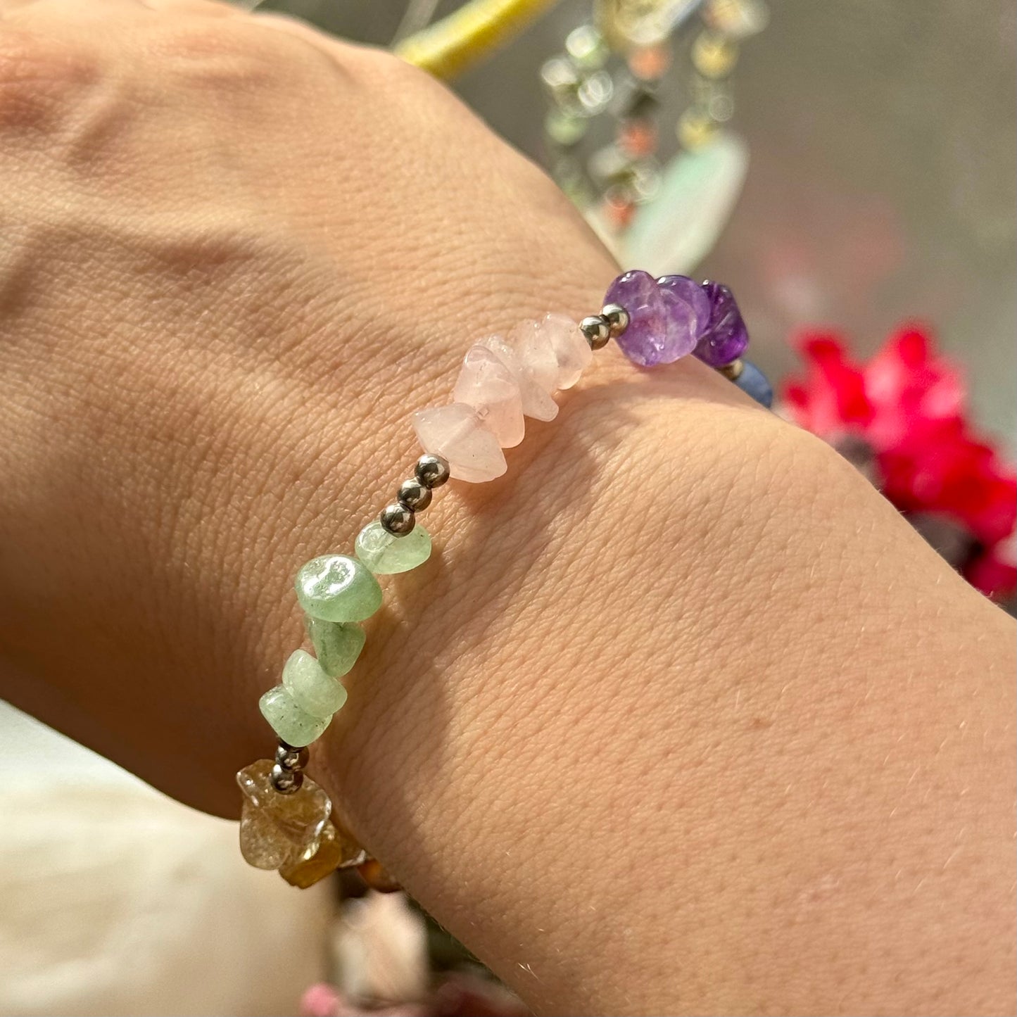 7 Chakra Bracelet with Dragonfly Charm