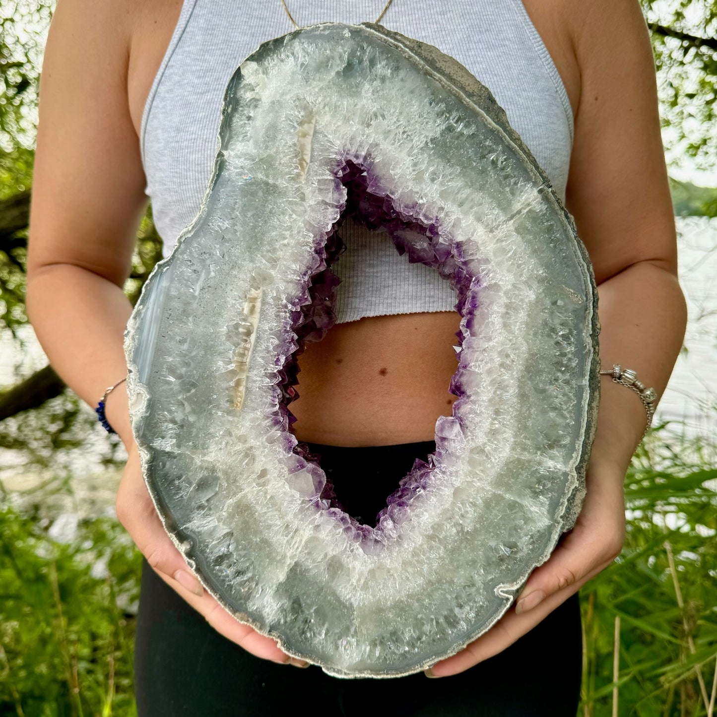 AAA+ Grade Large Polished Amethyst Slice on Steel Stand