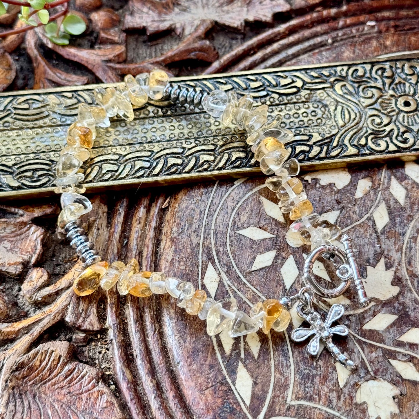 Citrine Bracelet with Dragonfly Charm