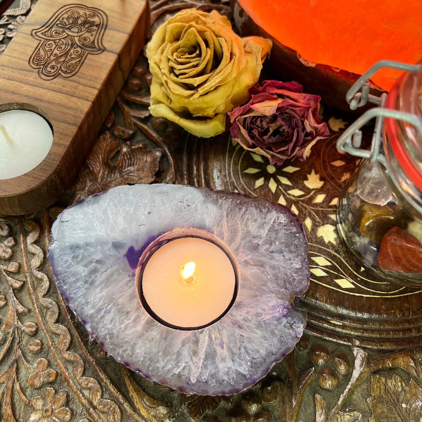 Purple Agate Slice Candle Holder