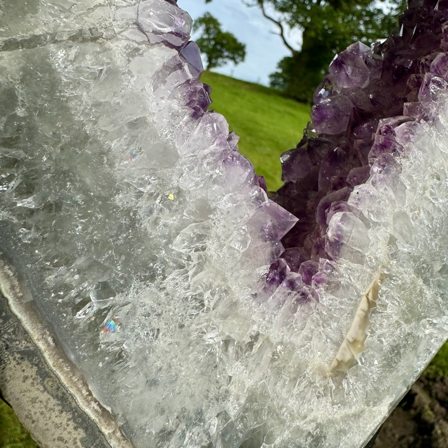 AAA+ Grade Large Polished Amethyst Slice on Steel Stand