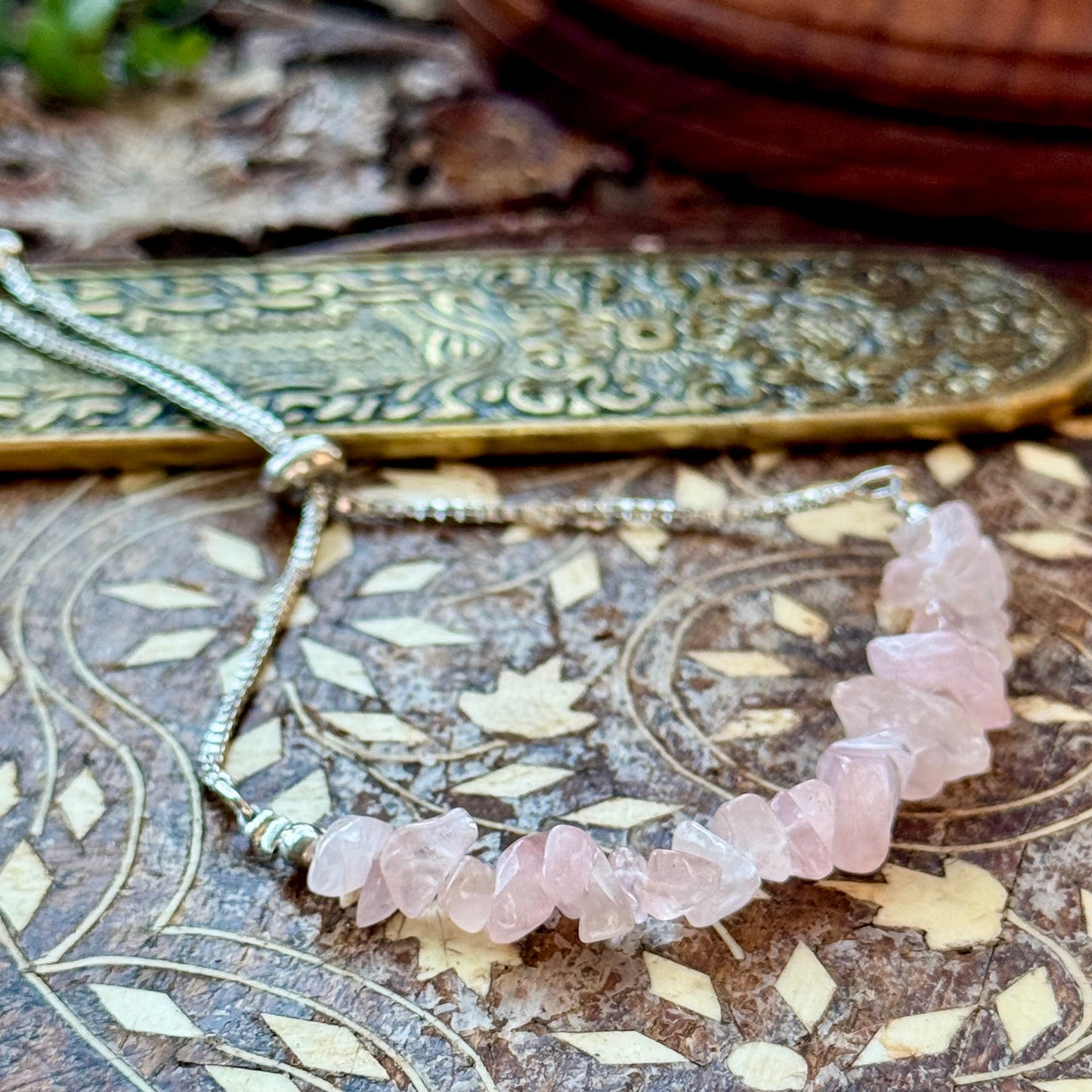 Rose Quartz Silver Band Bracelet