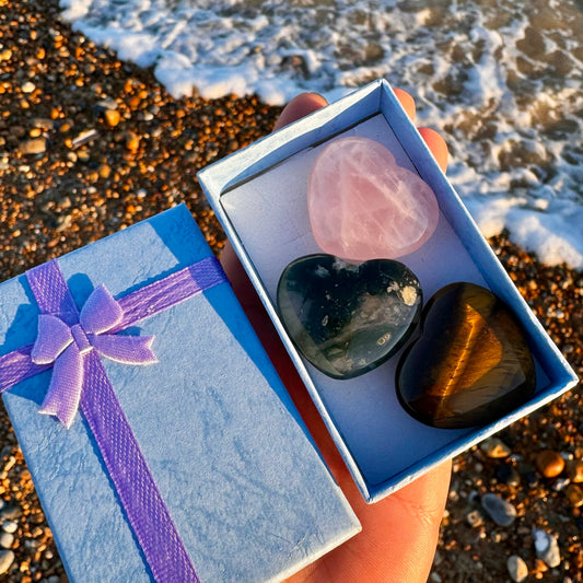 Crystal Palm Stone Love Heart Set