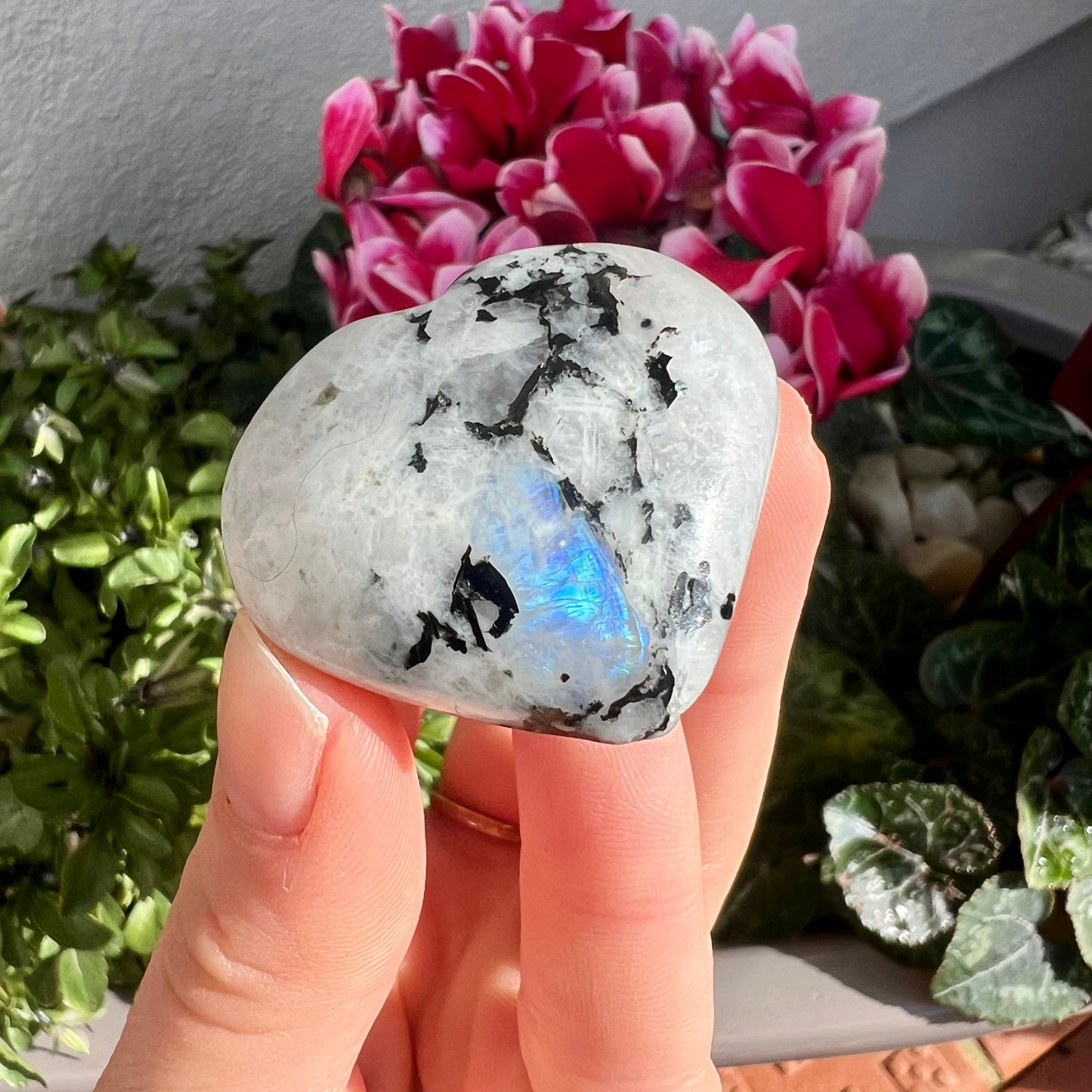 Moonstone Crystal Love Heart Palm Stones