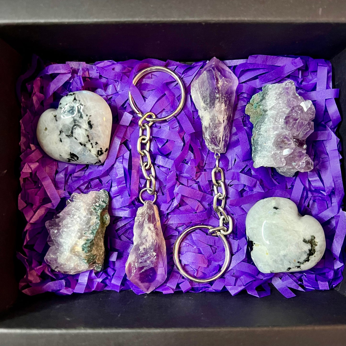 Amethyst Moonstone Matching Crystal Set