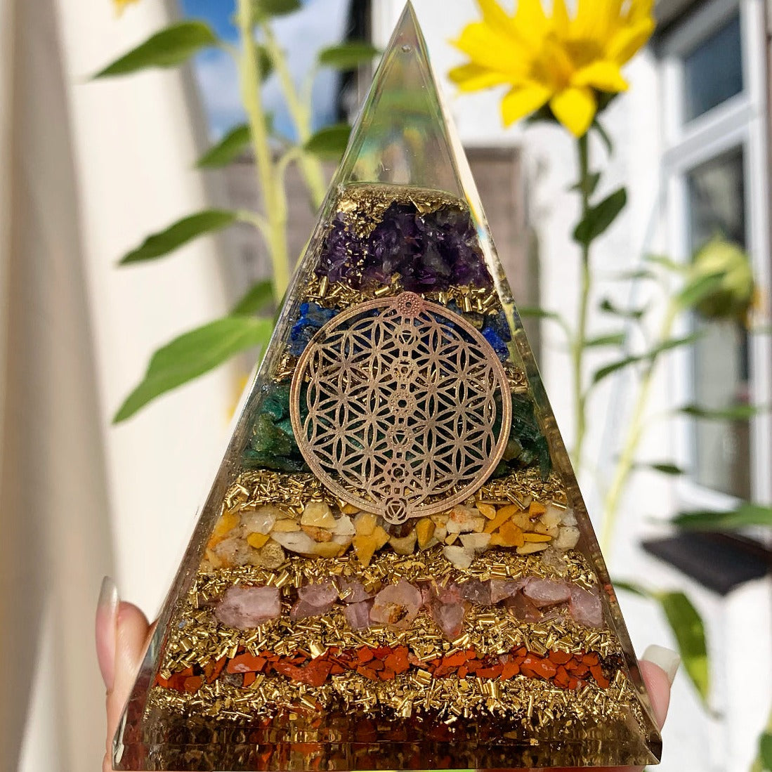 7 Chakra Orgonite Crystal Pyramid