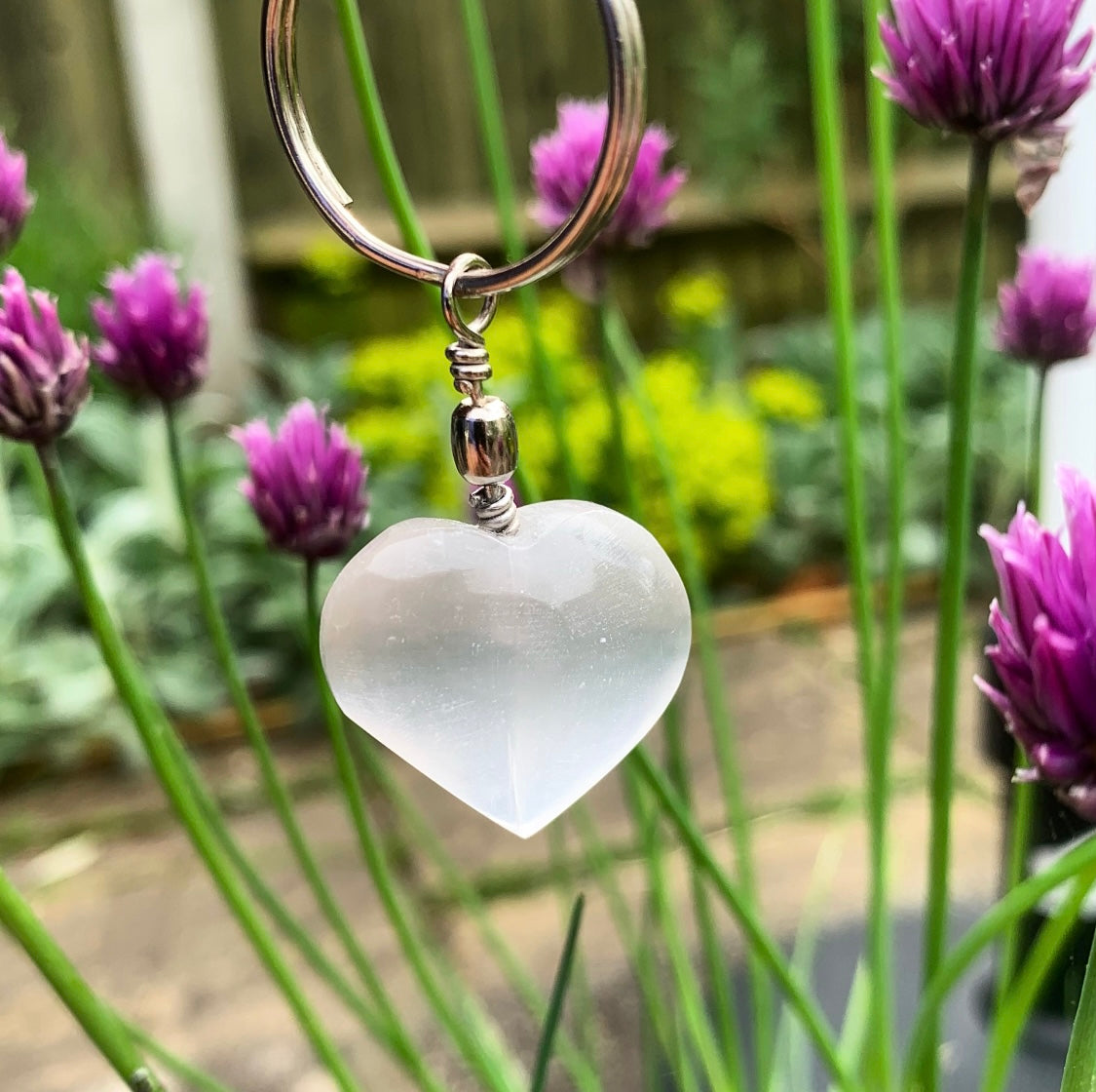 Selenite Love Heart Keychain