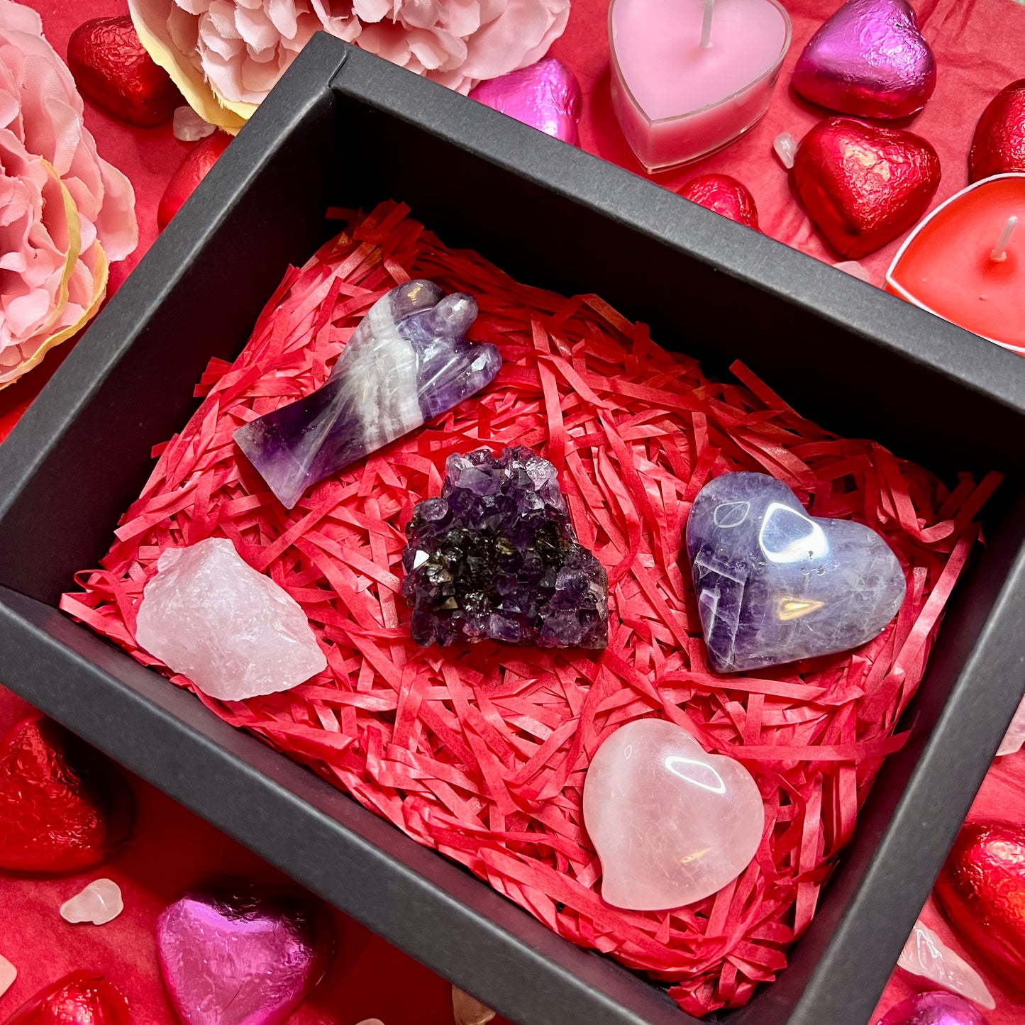 Amethyst Rose Quartz Valentines Day Gift Box