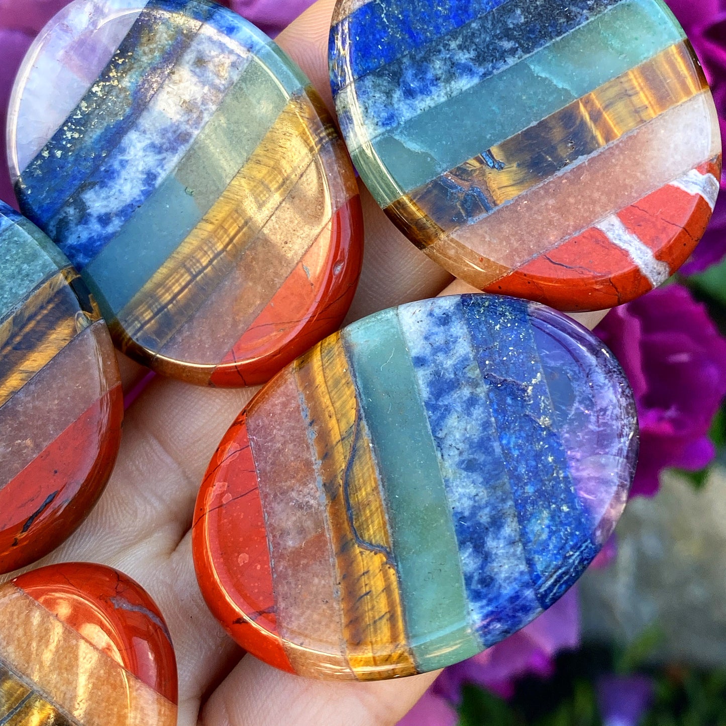 7 Chakra Crystal Palm Stone