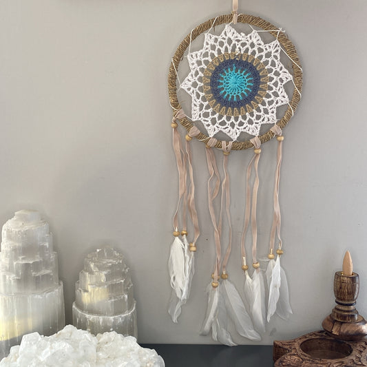 White & Blue Boho Dreamcatcher