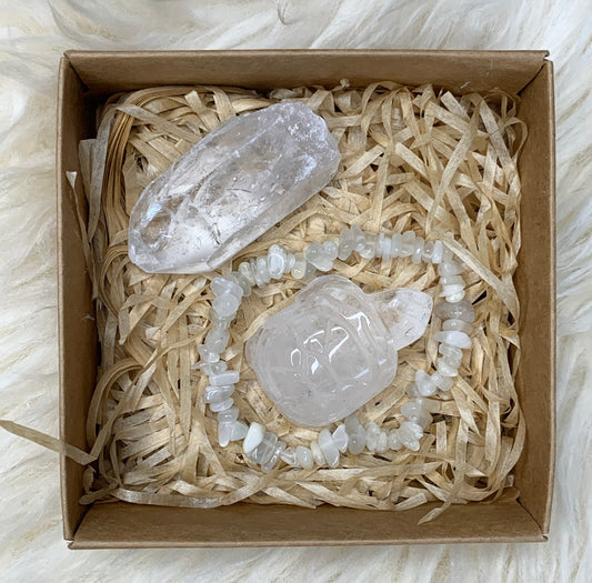 Moonstone Clear Quartz Crystal Gift Set