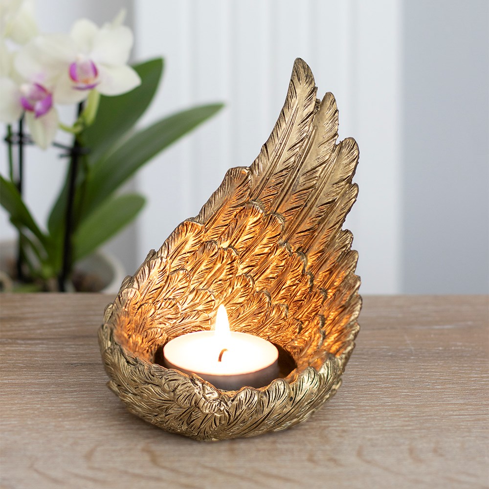 Gold Angel Wing Candle Holder