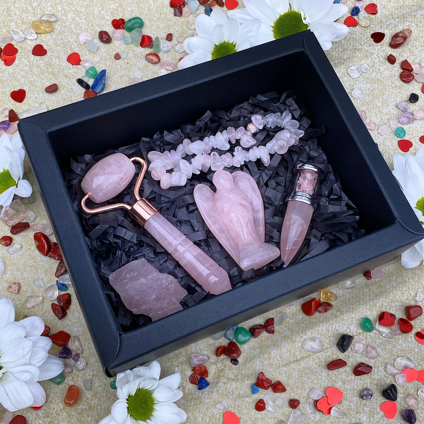 Pink Rose Quartz Crystal Gift Box