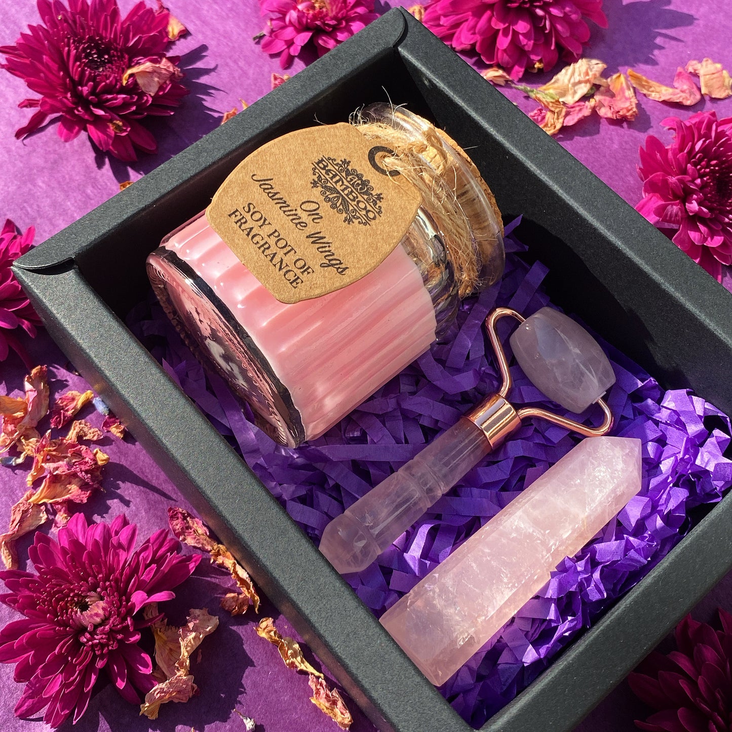 Self Love Candle Crystal Gift Set - Rose Quartz